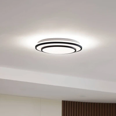 Afbeelding van Lindby LED plafondlamp RGB met dimmer 1licht ABS, metaal H: 8 cm zwart, opaalwit Inclusief lichtbron