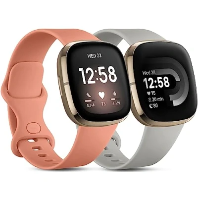 Afbeelding van CeMiKa 2 stuks armbanden compatibel met Fitbit Versa 4/Versa 3 armband/Fitbit Sense/Sense armband, vervangende sportarmband, 3/Sense, klein roze/grijs