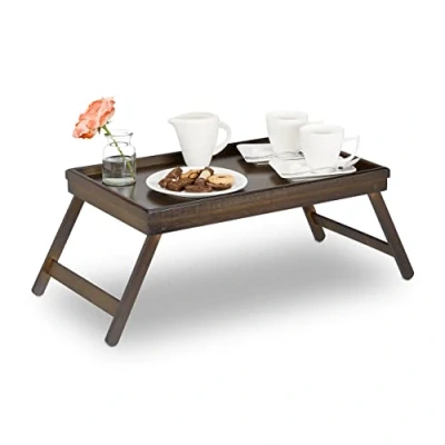Afbeelding van relaxdays bedtafel bamboe Bruin Klapbaar