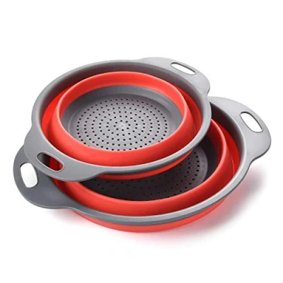 Afbeelding van Colander set, Keuken Siliconen Opvouwbare vergiet, groen non giftige stoffen eenvoudig te reinigen, 2 maat inclusief 8 en 9,5 inch (Groen)
