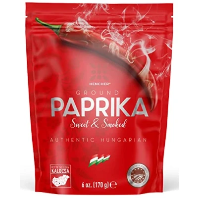 Afbeelding van HENCHER Dunne, Gerookte paprika&#039;s (rood, 170 g) Kalocsa (Hongarije) paprika Hongaarse kruiden in hersluitbare aromatische verpakking