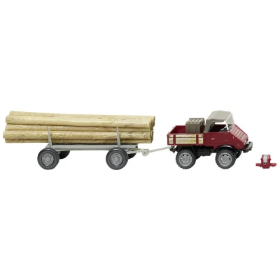 Afbeelding van Wiking 087006 H0 Vrachtwagen Mercedes Benz Unimog U 411 met aanhanger voor boomstammen