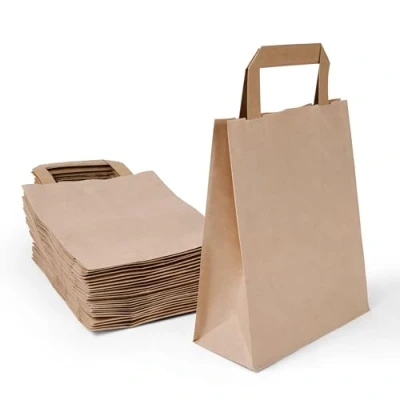 Afbeelding van Inoverse Lot de 50 sacs en papier kraft marron avec anses, 18 + 08 x 22 cm, cadeaux kraft, grands à provisions