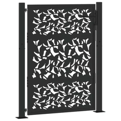 Afbeelding van Poort met bladontwerp 105x130 cm staal zwart
