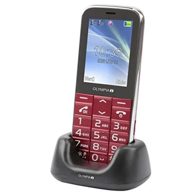 Afbeelding van Olympia 2220 Joy II mobiele telefoon voor senioren zonder contract met grote toetsen en krachtige belcamera, 2,4 inch kleurendisplay, mini sim, oplaadstation, rood