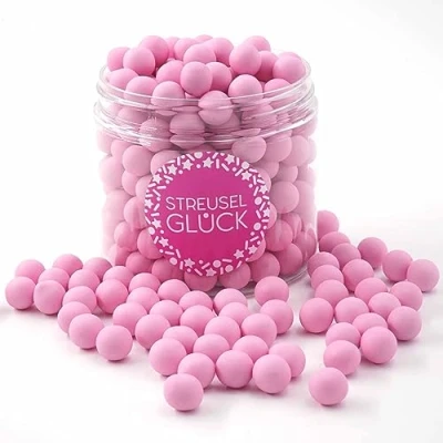 Afbeelding van STREUSEL GLÜCK Pailletten voor taartdecoratie, pastelroze, 180 g, suikerkruimel, verjaardag, chocoladekralen, kersttaartdecoratie, eetbare decoratie