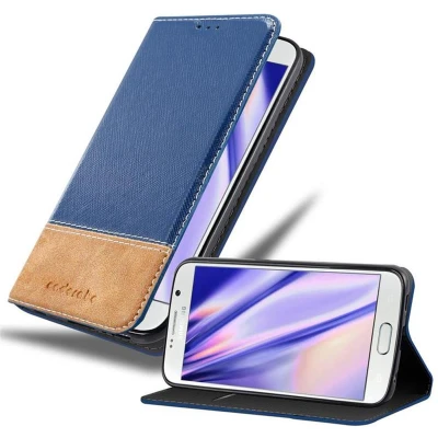 Afbeelding van Cadorabo Hoesje geschikt voor Samsung Galaxy S6 in DONKERBLAUW BRUIN Beschermhoes met magnetische sluiting, standfunctie en kaartvakje Book Case Cover Etui