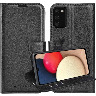Afbeelding van Cadorabo Hoesje geschikt voor Samsung Galaxy A02s in PHANTOM ZWART Beschermhoes met magnetische sluiting, standfunctie en kaartvakje Book Case Cover Etui