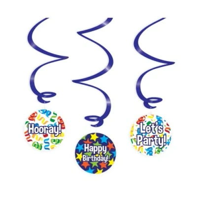 Afbeelding van Swirl decorations Happy birthday cartoon