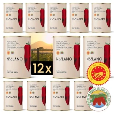 Image de DELICRET 12x 400g NOLANO San Marzano Tomaten in blik DOP heel &amp; gepeld pizzatomaten + NAPOLITAANSE PIZZARECEPTEN het Duits (12x 400g)