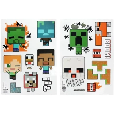 Afbeelding van Paladone Officiële Minecraft Muurstickers Gepersonaliseerde Kinderkamer Muurstickers, Spelerspictogrammen over de hele wereld, Herbruikbare Speelkamer Muurdecoraties, inclusief Steve, Alex,