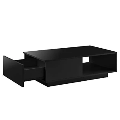 Image de Table Basse de Salon Élégante Stylée avec Tiroir et Compartiment Rangement 95 x 55 31 cm Panneau Particules Mélaminé 15 mm Noir Brillant [en.casa]