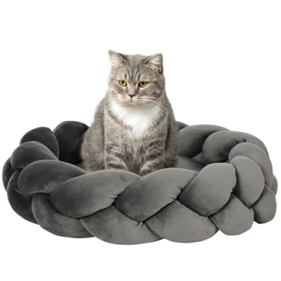 Afbeelding van Pawhut Panier rond pour chien en velours Diamètre : 55 x 14 cm Gris