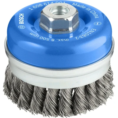 Image de BOSCH 1608614001 brosse en acier à godets avec fil torsadé 90 x 0.5 mm, M14