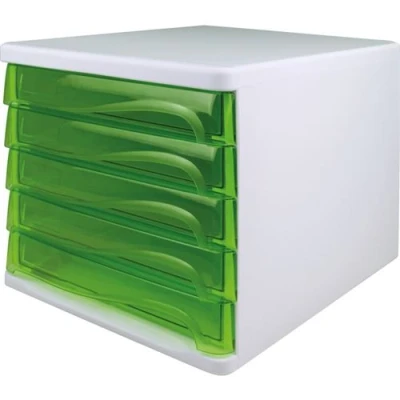 Image de helit Bloc de rangement, 5 tiroirs, gris lumière / vert