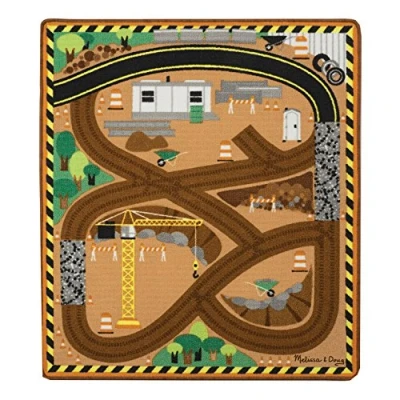 Afbeelding van Melissa &amp; Doug Bouwplaats speelkleed met 3 houten werkvoertuigen (100 x 91 cm)