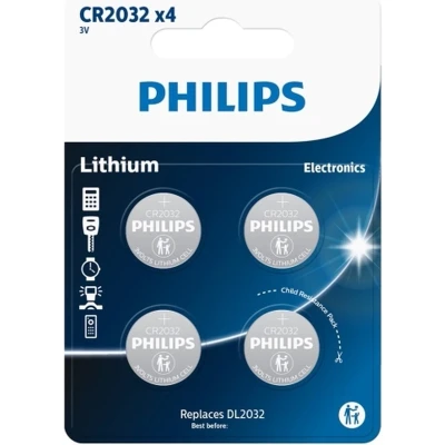 Afbeelding van Philips CR2032 3v lithium knoopcel batterij 4 stuks
