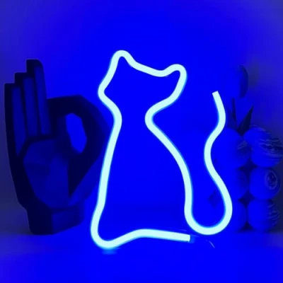 Afbeelding van UExnkj Y Neon Cat Signs Blauw LED lichtbord bord Neonborden Batterij of USB Voor verjaardagsfeest, kinderkamer, woonkamer, bruiloftsfeest