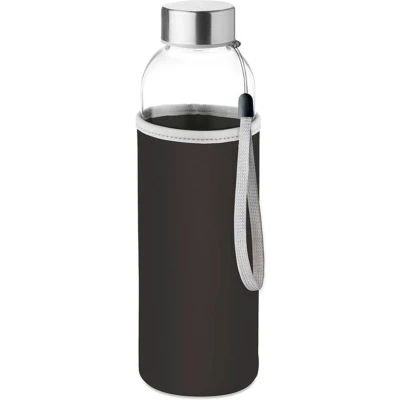 Afbeelding van Glazen drinkfles Waterfles Drinkflessen Waterflessen volwassenen Met beschermhoes 500 ml RVS Zwart
