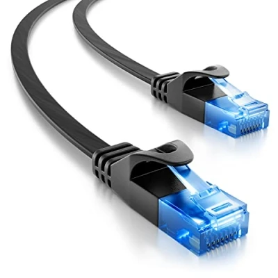 Afbeelding van deleyCON 7,5 m CAT6 netwerkkabel, plat, 1000 Mbit Gigabit LAN Cat 6 RJ45 Ethernet patchkabel plat voor internet switch router modem patchpaneel zwart