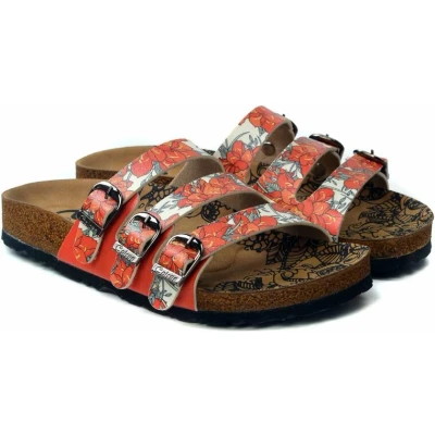 Afbeelding van GOBY Rode Bloemen Slippers Sandalen Hoge kwaliteit Handmade Maat 35