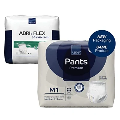 Afbeelding van Abena Pants Premium M1 90x Absorberend Broekje, te Dragen als Gewoon Ondergoed Voor het Verlies van Flinke Scheuten Urine en (Dunne) Ontlasting Heupomvang 80 110 cm Absorptie 1400 ml
