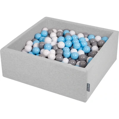Afbeelding van KiddyMoon ballenbad 90x30cm/300 ballen ∅ 7cm met kleurrijke voor baby&#039;s kinderen vierkant, lichtgrijs:grijs/wit/babyblauw