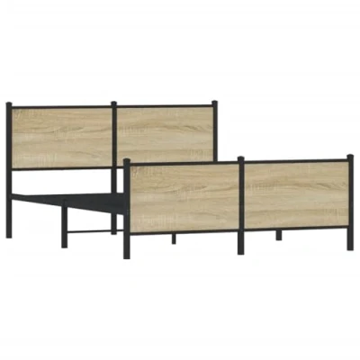 Afbeelding van vidaXL Bedframe hoofd en voeteneinde metaal sonoma eiken 137x190 cm