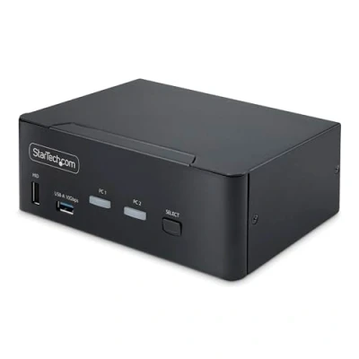 Image de StarTech.com Switch KVM DisplayPort 2 Ports, 8K 60Hz / 4K 144Hz, DP 1.4 Commutateur écran clavier souris/audio/USB x audio USB 1 utilisateur local de bureau Conformité TAA