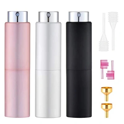 Afbeelding van Toureal 20 ml parfumverstuiver, navulbaar, leeg (3 stuks) reisparfumverstuiver voor dames en heren, reisverstuiver, fles onderweg (zilver, roze, zwart)