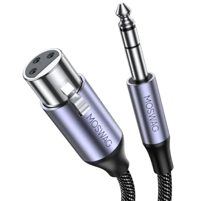 Afbeelding van MOSWAG 6,35 mm TRS stekker naar XLR vrouwelijk 3,3 FT, 1/4 kabel voor gitaar, versterker, microfoon, mixer, dynamische elektronisch toetsenbord