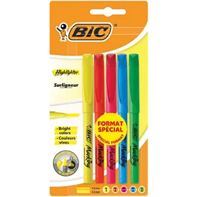 Afbeelding van BIC Highlighter markeerstift, afgeschuinde punt, neonkleuren, 5 stuks