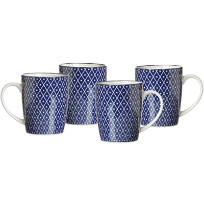 Afbeelding van Ritzenhoff &amp; Breker Royal Reiko Set van 4 koffiekopjes porselein, blauw en wit, 350 ml