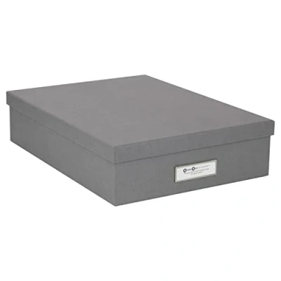 Afbeelding van Bigso Box of Sweden OSKAR Documentenbox voor A4 papier, brochures enz., bureau opslag met deksel en handvat, opbergdoos van vezelplaat grijs