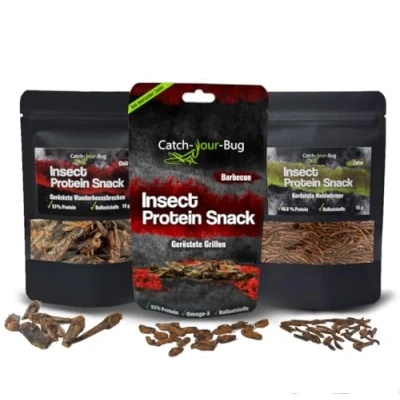 Afbeelding van Catch Your Bug Set van 3 insecten om te eten, klaar eetbare sprinkhanchili, meelwormen, zatar en grillen, voor mensen, 40 g, hoge snack