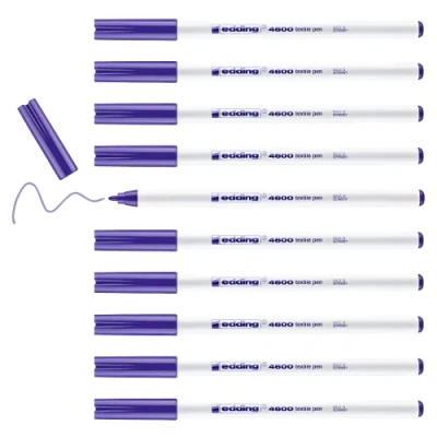 Afbeelding van edding textielstift 4600 paars doos van 10 ronde punt 1 mm permanente pennen voor tekenen op textiel, wasbestendig tot 60 C