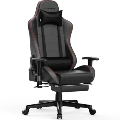 Afbeelding van GTPLAYER Gamerstoel met voetensteun, bluetooth luidspreker, ergonomische bureaustoel verstelbare rugleuning, belastbaar tot 150 kg, zwart