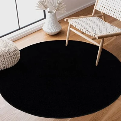 Afbeelding van SANAT Tapijt voor in de woonkamer, effen, modern, slaapkamer, kantoor, hal, kinderkamer, keuken, zwart, 150 cm, rond