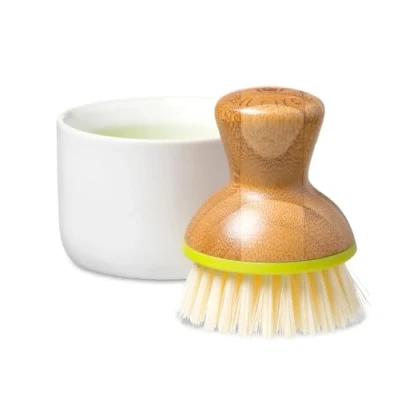 Afbeelding van Full Circle Bubble Up Keramische zeepdispenser en afwasborstel set Wit Groene borstel