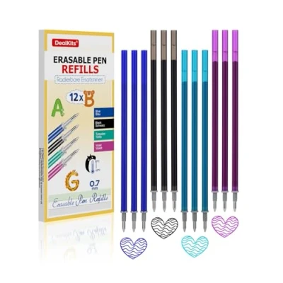 Afbeelding van DealKits uitwisbare reservevullingen compatibel met Legami 3 blauw + zwart turquoise paars gelinktvullingen punt 0,7 mm hoogte 13 cm ideaal voor