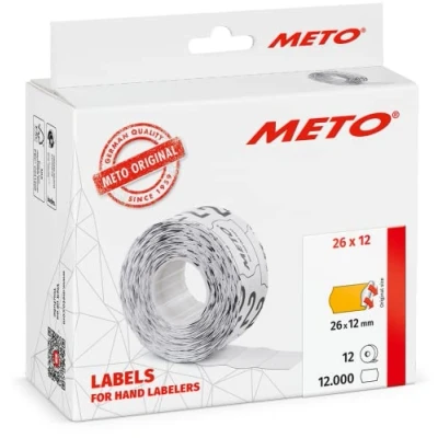 Afbeelding van METO etiketten voor handmatige labelapparaten (26 x 12 mm, 1 regel, neonoranje papier, 12.000 etiketten, permanent klevend, apparaten, contact, Sato, Avery, Tovel, Samark enz.)