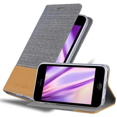 Afbeelding van Cadorabo Hoesje geschikt voor Apple iPhone 5C in LICHTGRIJS BRUIN Beschermhoes met magnetische sluiting, standfunctie en kaartvakje Book Case Cover Etui
