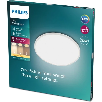 Afbeelding van Philips SuperSlim plafondlamp wit groot warmwit licht 22 W