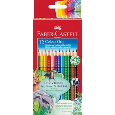 Image de Faber Castell 112412 Colour Grip, 12 Crayons de Couleur Enfant avec Grip et Corps Triangulaire, Pigments Solubles à l&#039;Eau pour Lavage sur la Plupart des Matériaux, Incassables