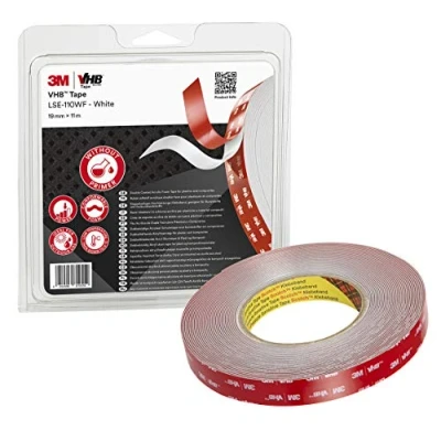 Afbeelding van 3M VHB LSE 110WF, dubbelzijdige schuimtape, uitstekende hechting zonder primair voor kunststoffen zoals PP, TPO, TPE en composietmaterialen, wit, 19 mm x 11 m, 1,1 (1 rol)