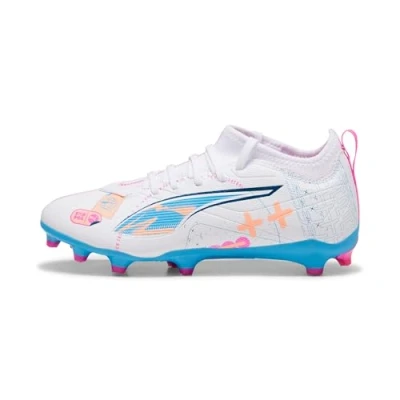Afbeelding van PUMA Chaussures de football Ultra 5 Match Fg/Ag Jr unisexes pour enfant, Blanc, bleu, rose., UK