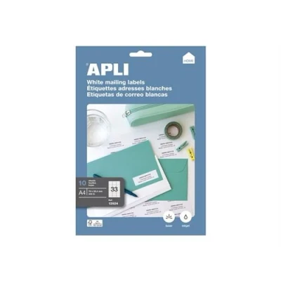 Image de APLI Home Adhésif permanent blanc 70 x 25.4 mm 330 étiquette(s) (10 feuille(s) 33) dossier avec eurohole étiquettes