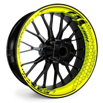 Afbeelding van MR021 Set van 4 velgenstickers voor velgen 17 inch, volledige decoratieve folie de rand motorvelgen, water en uv bestendig, 11 02 neongeel FF Racing