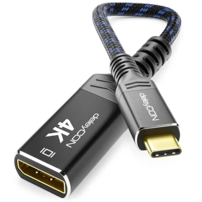 Afbeelding van deleyCON 4K Adapter USB C naar DisplayPort 1.2 @60Hz 1080P WQHD @165Hz 144Hz 120Hz 60Hz nylon kabel mannelijk vrouwelijk PC mobiele telefoon tablet monitor zwart