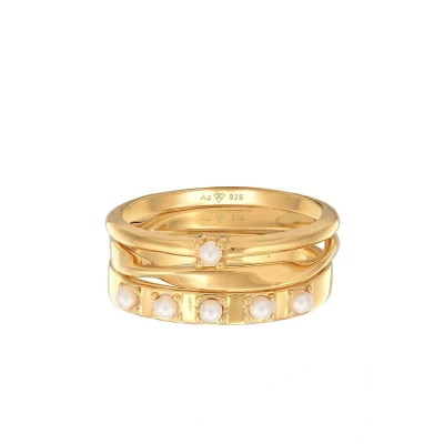 Afbeelding van Elli Ring Dames Stack van 3 Klassieke Glazen Kralen in 925 Sterling Zilver